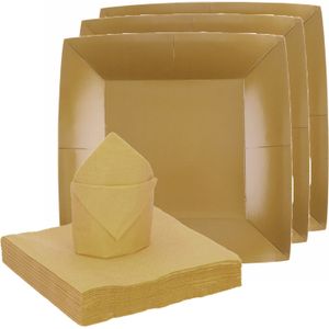 Santex servies set karton - 10x bordjes/25x servetten - goud