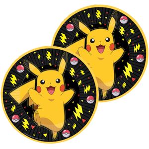 Amscan Pokemon themafeest gebaksbordjes - 16x - zwart/geel - karton - D23 cm