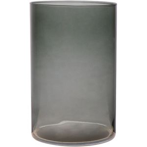 Bloemenvaas Neville - donkergrijs transparant - glas - D14 x H21 cm - Cilinder vorm