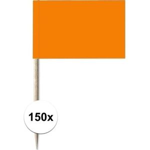 150x Vlaggetjes prikkers oranje 8 cm hout/papier