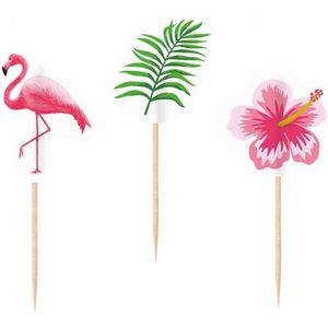 40x Flamingo print cocktailprikkers