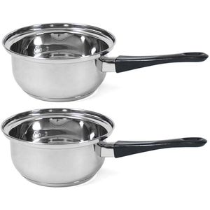 Set van 2x stuks steelpannen/sauspannen London 16 cm - 2 liter - Voor o.a. saus en jus - Steelpannetjes