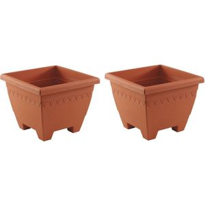 Set van 4x stuks kunststof terracotta plantenbakken/bloempotten Lima 40 cm vierkant