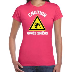 Bellatio Decorations Apres ski t-shirt dames - apres ski waarschuwing - roze - winter