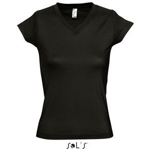 Dames t-shirt  V-hals zwart 100% katoen slimfit