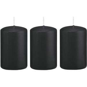 3x Zwarte cilinderkaars/stompkaars 5 x 8 cm 18 branduren - Geurloze kaarsen - Woondecoraties