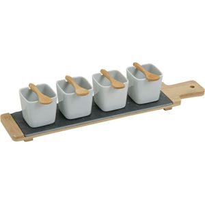 4x Snackschaaltjes/sausschaaltjes porselein vierkant 7 cm - Schaaltjes voor sauzen, snacks en pinda's