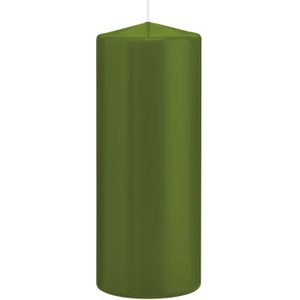 1x Olijfgroene cilinderkaarsen/stompkaarsen 8 x 20 cm 119 branduren - Geurloze kaarsen olijf groen - Stompkaarsen