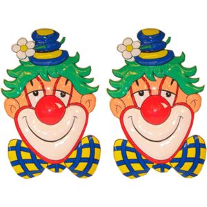 2x Clown met blauw hoedje wanddecoratie 70 cm
