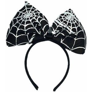 Halloween/horror verkleed diadeem/tiara - strik met spinnen print - kunststof - dames/meisjes