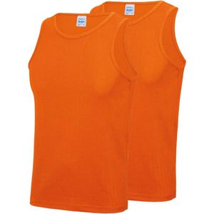 Multipack 2x Maat XL - Sportkleding sneldrogende mouwloze shirts oranje voor mannen/heren