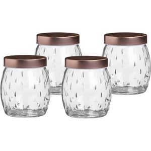 Urban Living Voorraadpot/bewaarpot Beau - 4x - 1L - glas - koperen deksel - D13 x H13 cm