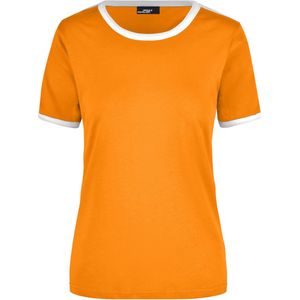 Basic ringer t-shirt oranje met wit voor dames