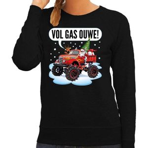 Foute kerstborrel trui / kersttrui vol ga ouwe / santa op monstertruck / truck zwart voor dames