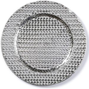 Rond zilveren kaarsenplateau/kaarsenbord met gevlochten patroon 33 cm - onderbord / kaarsenbord / onderzet bord voor kaarsen