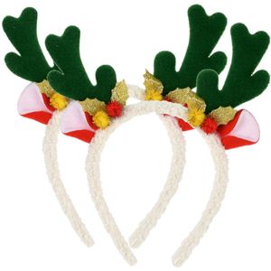 Christmas Decoration kerst haarband - 2x - rendier gewei - groen