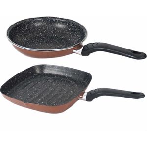 Set van 2x stuks aluminium bruine koekenpan en grillpan Burgos met anti-aanbak laag