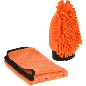 Premium parts Auto washandschoen en microvezel doek - auto wassen - microfiber - schoonmaakset