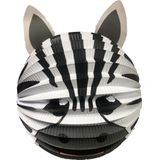 Bol lampion zebra - wit/zwart - H20 cm - papier - met lampionstokje - 40 cm