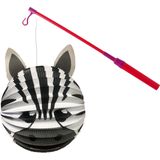 Bol lampion zebra - wit/zwart - H20 cm - papier - met lampionstokje - 40 cm