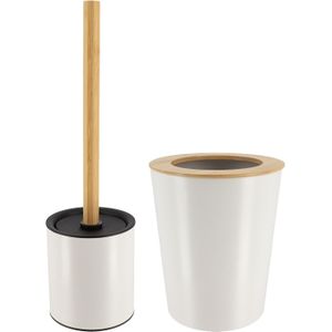 Tendance Badkamer accessoires set 2-delig - metaal/bamboe - wit