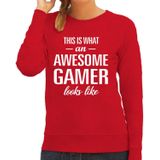 Awesome / geweldige gamer cadeau trui rood voor dames