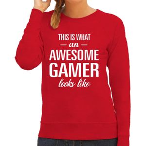 Awesome / geweldige gamer cadeau trui rood voor dames