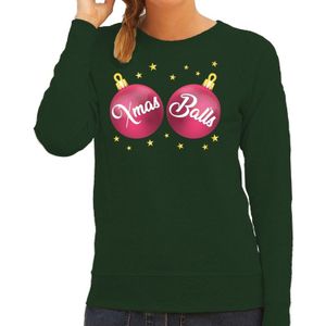 Groene kersttrui / kerstkleding met roze Xmas Balls voor dames