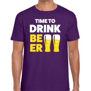 Paars Time to drink Beer fun t-shirt voor heren