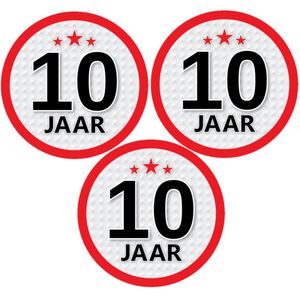 Set van 12x stuks 10 jaar leeftijd stickers rond 15 cm verjaardag versiering