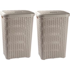 PlasticForte - Wasmand rotan kunststof 60 liter - 2x stuks - taupe