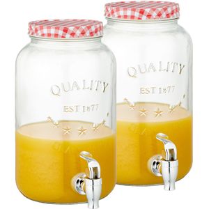 Set van 2x stuks glazen drankdispensers/limonadetap met rood/wit geblokte dop 3,5 liter