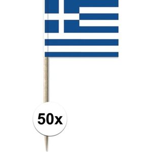 50x Vlaggetjes prikkers Griekenland 8 cm hout/papier