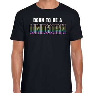 Born to be a unicorn regenboog / LHBT t-shirt  zwart voor heren LHBT kleding / outfit
