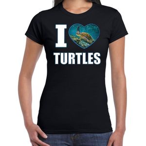 I love turtles foto shirt zwart voor dames - cadeau t-shirt schildpadden liefhebber