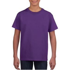 Basic kinder shirt voor meisjes en jongens met ronde hals paars van katoen