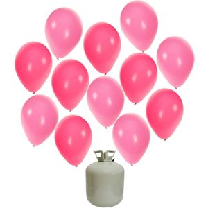 50x Helium ballonnen roze/licht roze 27 cm meisje geboorte + helium tank/cilinder