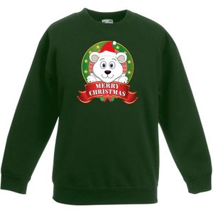 Kersttrui met ijsbeer groen voor jongens en meisjes