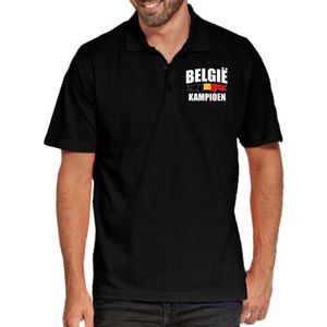 Zwart fan poloshirt / kleding Belgie kampioen EK/ WK voor heren - borst bedrukking