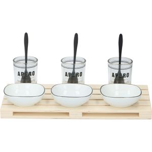 Alpina Amuseset - 3 Glaasjes 3 Bakjes 3 Lepels - Houten Tray - Voor hapjes en Amuses