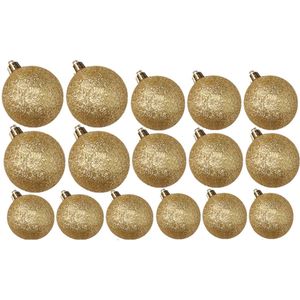 Kerstversiering set glitter kerstballen goud 6 - 8 - 10 cm - pakket van 50x stuks