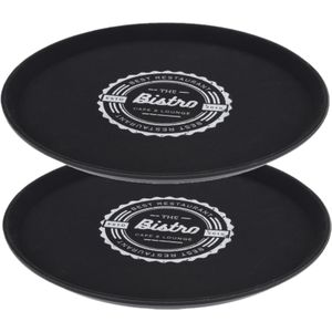 2x stuks zwart horeca anti-slip dienbladen kunststof 36 cm bistro - Ronde dienbladen