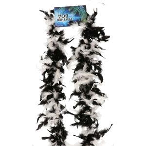 Atosa Carnaval verkleed boa met veren - zwart/wit - 180 cm - 45 gram - Glitter and Glamour