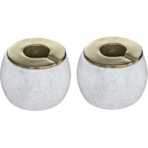 2x stuks terras asbakken/stormasbakken rond marmer/ijzer 12 x 10 cm wit