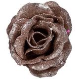 1x Oud roze decoratie roos glitters op clip 7 cm