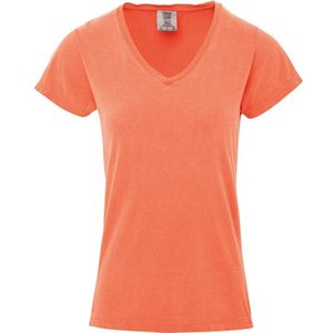 Perzik oranje dames t-shirts met V-hals