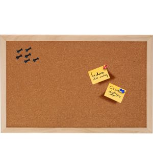 Home &amp; Styling prikbord van hout/kurk - 45 x 30 cm - incl 25x zwarte punt punaises - memobord