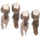 4x Kerstboom decoratie vogeltjes op clip grijs/wit 11 cm