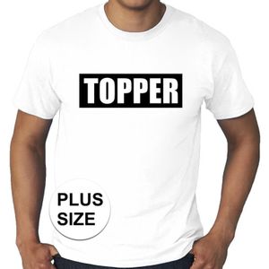 Grote maten wit t-shirt heren met tekst Topper in zwarte balk