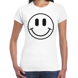 Bellatio Decorations Verkleed shirt dames - smiley - wit - carnaval - foute party - feestkleding